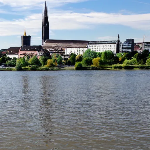 Prompt: skyline of the shore of rhein in basel