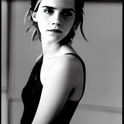 Prompt: 35mm film still of Emma Watson, figure portrait