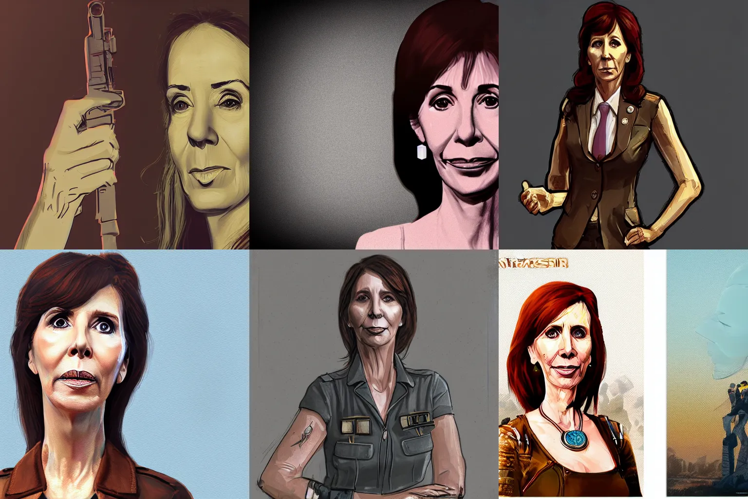 Prompt: Cristina Kirchner portrait in Disco Elysium, Disco Elysium style, simple, concept art