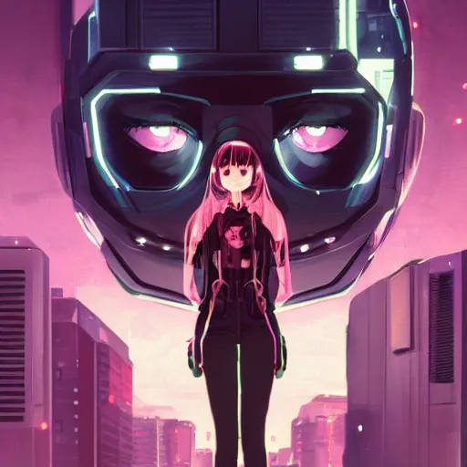 Image similar to A comic potrait of a cyberpunk cyborg girl with big and cute eyes, fine-face, realistic shaded perfect face, fine details. Night setting. Very anime style. Realistic shaded lighting poster by Ilya Kuvshinov katsuhiro, magali villeneuve, artgerm, Jeremy Lipkin and Michael Garmash, Rob Rey and Kentarõ Miura style, trending on art station