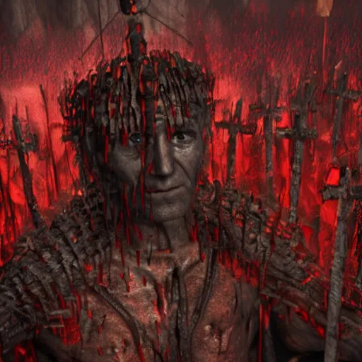 Image similar to biden in dante's inferno painting, crosses, dark beauty, rotten gold, closeup faces, extremely detailed, cinema 4 d, unreal engine.