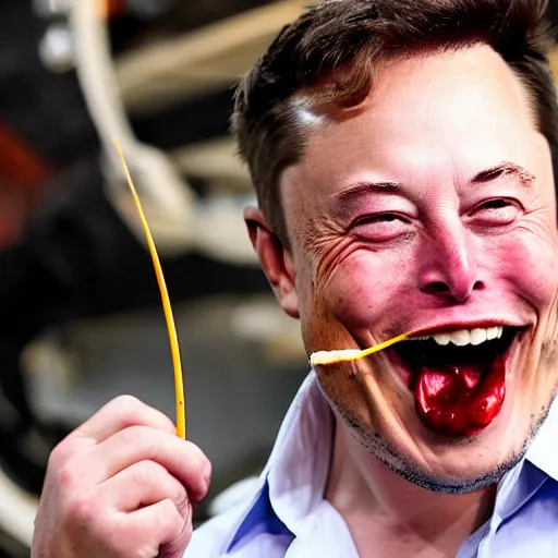 Image similar to Elon Musk excitedly eating a Slim Jim