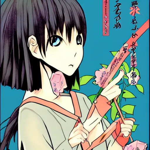 Image similar to Cute girl, by Adachi Mitsuru, touch style, H2 style, colored Japanese comic poster, rich details