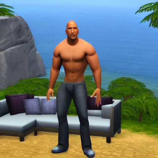 Image similar to Dwayne Johnson as a Sim in the Sims 3