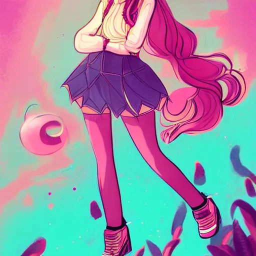 Image similar to female character inspired by 9 0's fashion and by madeline from celeste, art by rossdraws