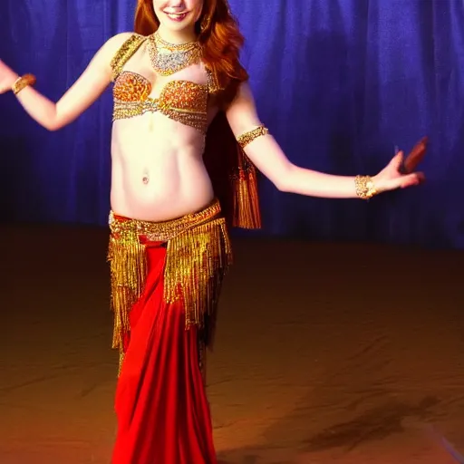 Image similar to a full body shot of emma stone as a belly dancer, arabian night, high quality, fully detailed, 4 k