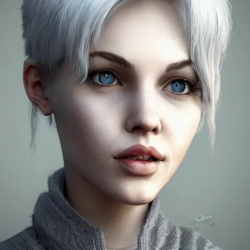 Prompt: short white haired girl, portrait, artstation, highly detailed, cute, by Ross tram