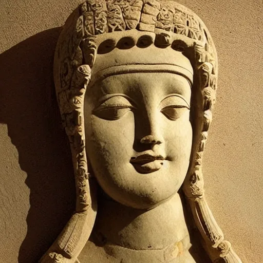 Prompt: portrait of beautiful ancient female god, artistic, symmetric.