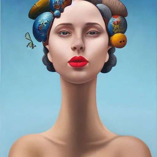 Image similar to detailed painting, a painting of a woman, skeuomorphic, airbrush art, an ultrafine detailed painting by rafal olbinski, behance contest winner, pop surrealism, very detailed, minimalist