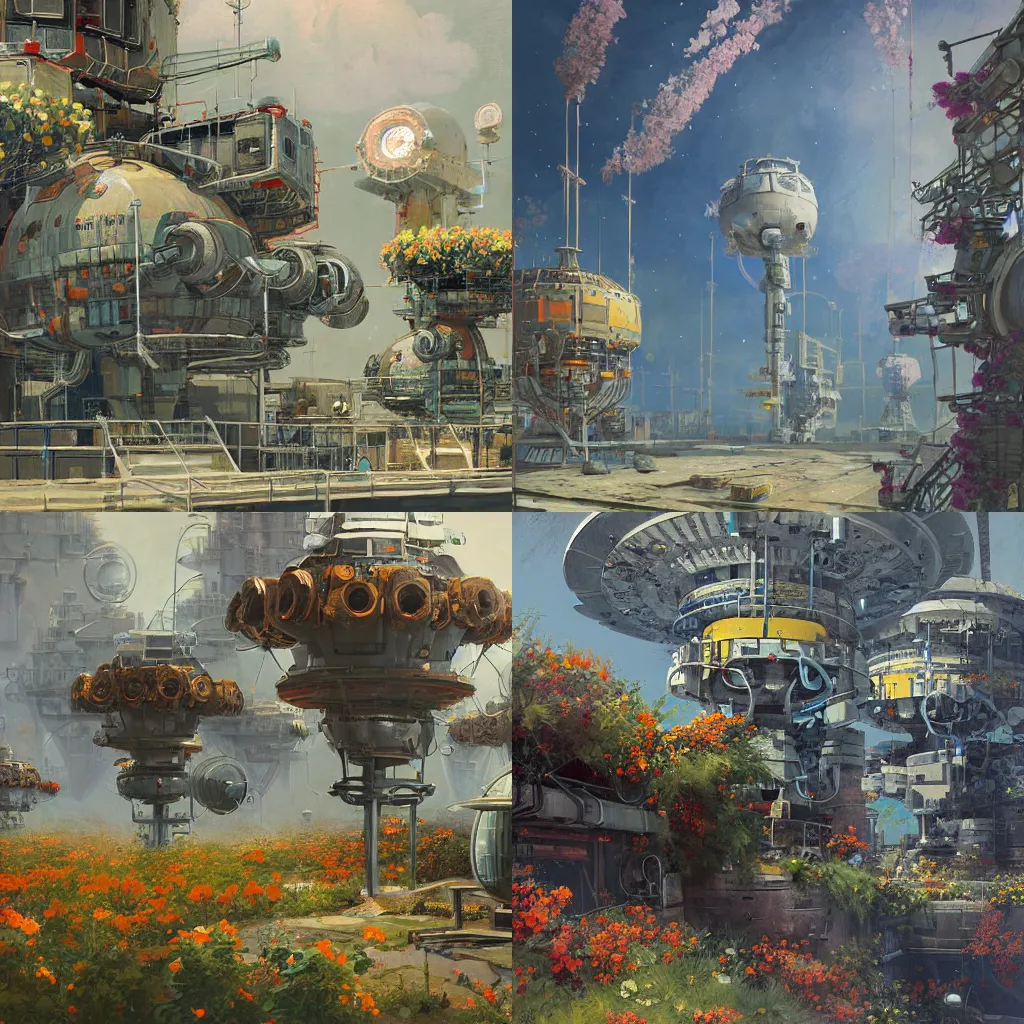 Prompt: detailed painting of a satellite station, exterior, floral ornaments, ian mcque, minoru nomata