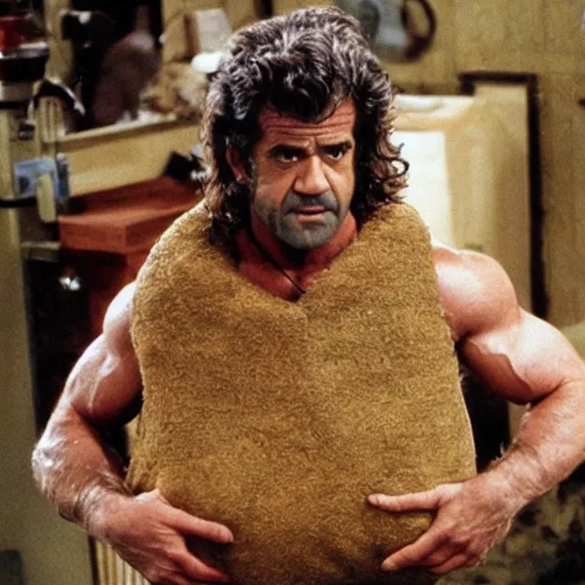 Image similar to mel gibson in a potato costume