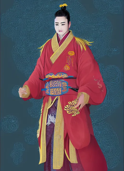 Image similar to full body portrait of a male sovereign daoshi wearing a daopao by wlop, wuxia, xianxia, the sovereign marvel, ayesha, daoshi, taoist priest, taoist master, daopao, taoist robe, realistic, anatomically accurate, fantasy illustration, artstation, wlop, 4 k.