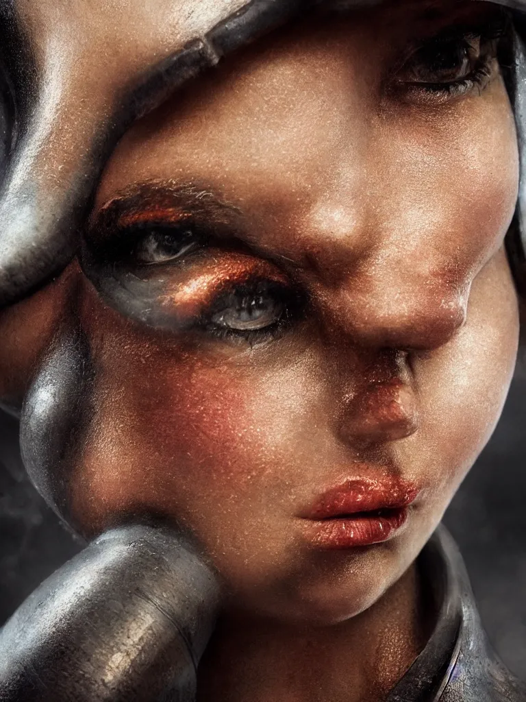 Image similar to intense close up portrait of beautiful woman fire fighter by disney concept artists, blunt borders, rule of thirds