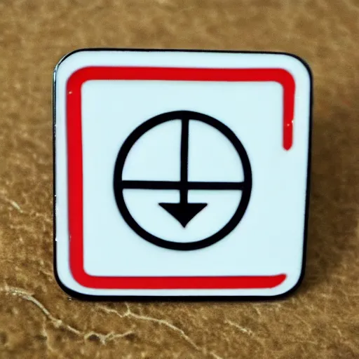 Image similar to a retro minimalistic square enamel pin of a retro minimalistic clean fire warning label, smooth curves