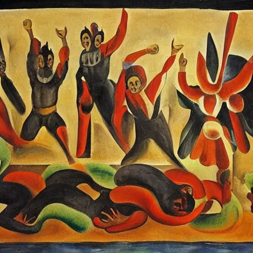 Image similar to mexican muralism painting of the fourth transformation of mexico, by siqueiros