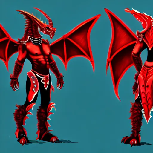 Image similar to a dragonborn with red scales, large red wings on his back, and a red tail with futuristic clothes, trending on art station