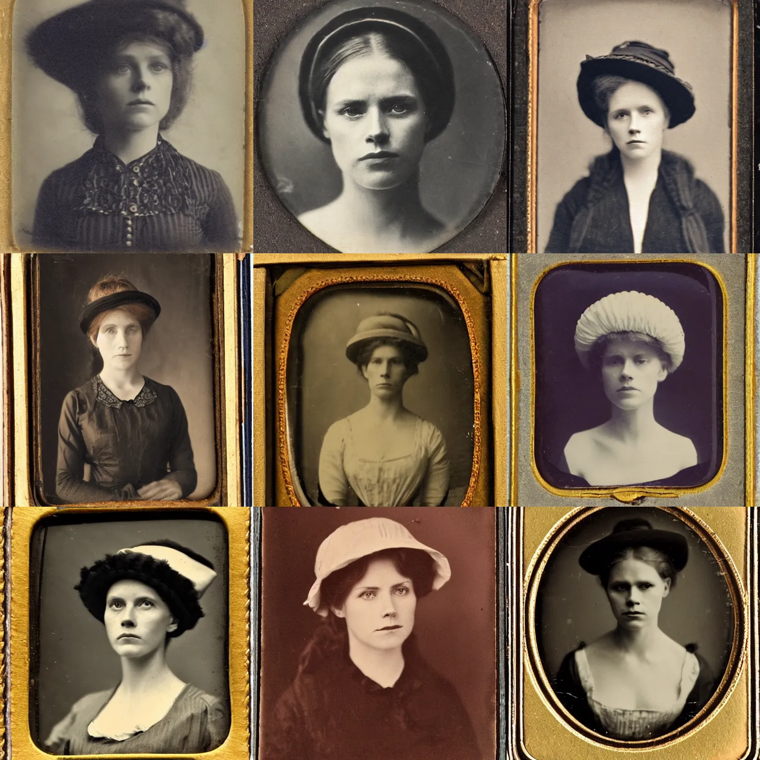 Prompt: a late 1 9 th century, 3 0 years old, austro - hungarian, sullen old maid ( redhead, tight bun, hat, looks a bit similar to amy adams ), 1 9 th century daguerreotype by emil rabending