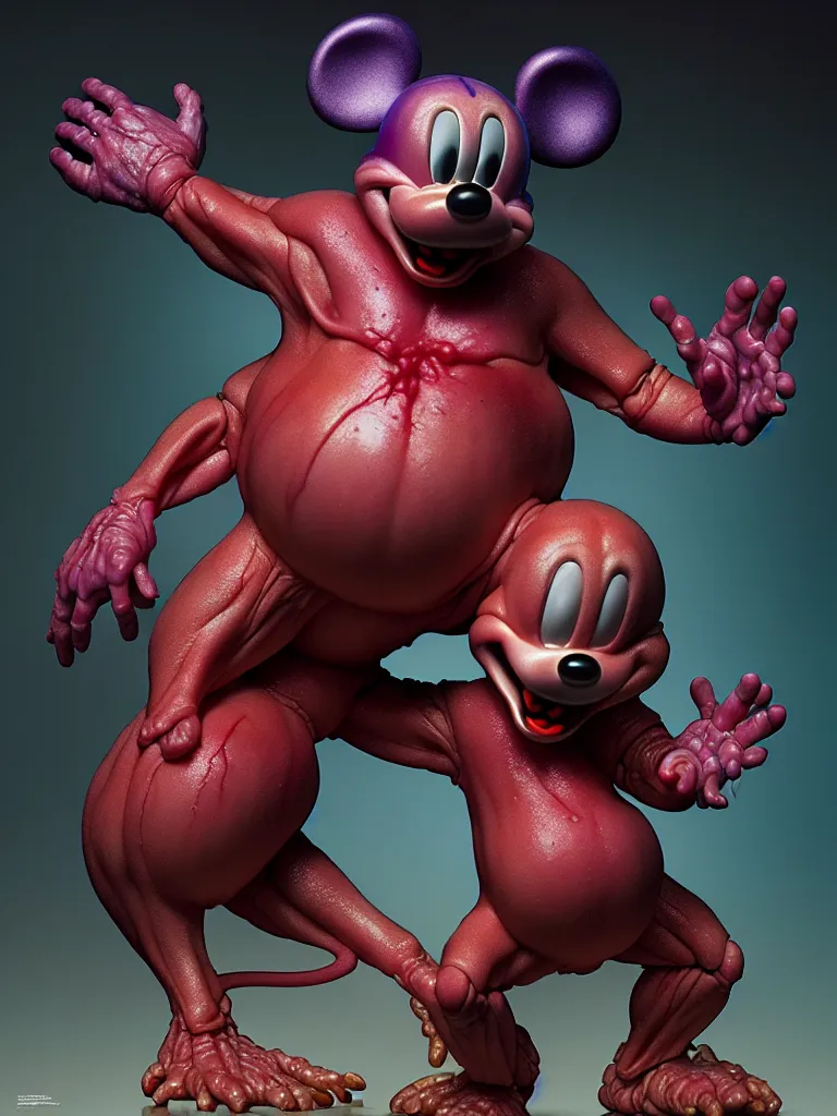 Prompt: hyperrealistic rendering, fat smooth john carpenter flesh monster mickey mouse by donato giancola and greg rutkowski and wayne barlow and zdzisław beksinski, product photography, action figure, sofubi, studio lighting, colored gels, colored background