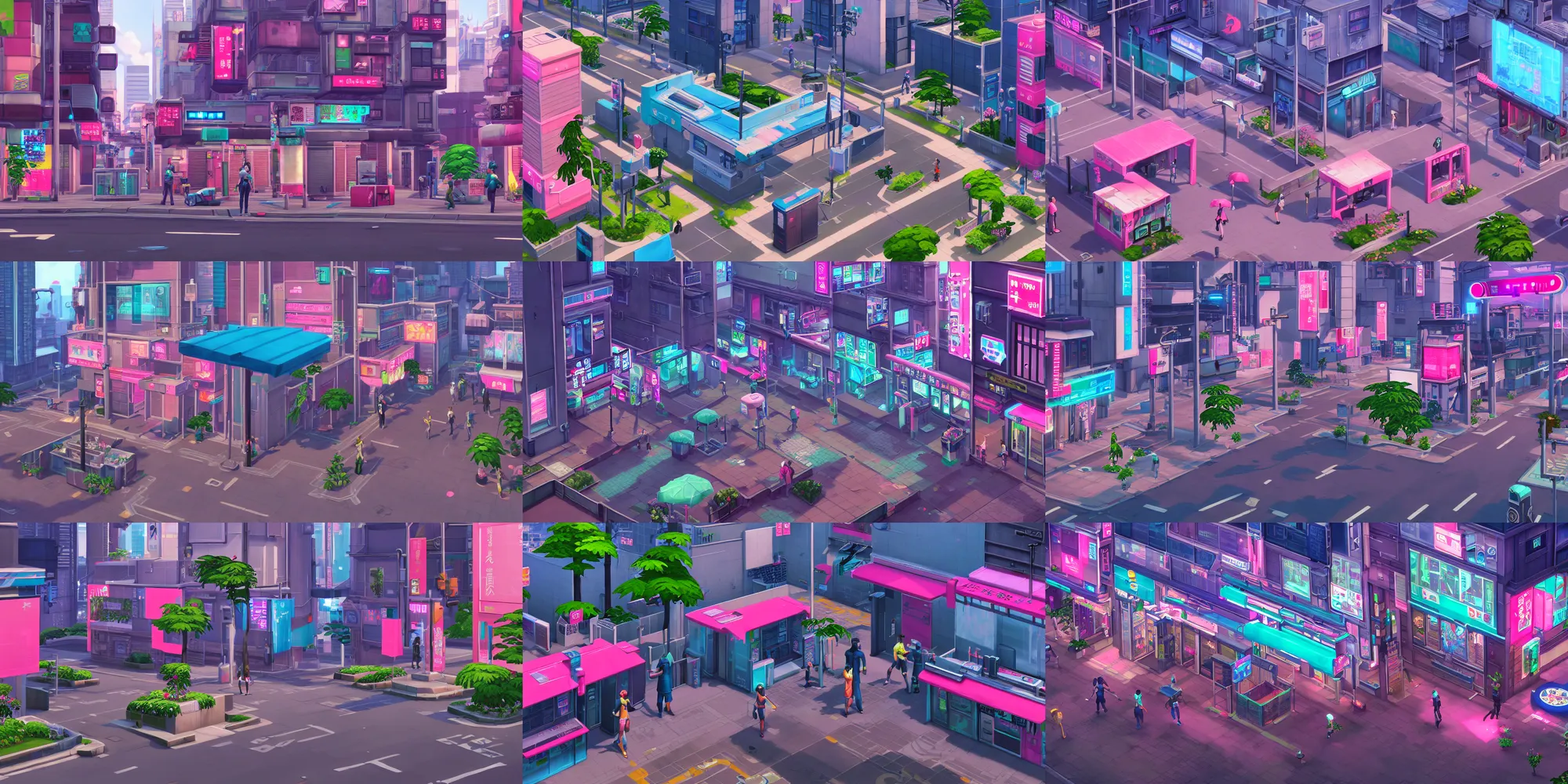 Prompt: game asset of the sims cyberpunk hongkong street exterior furniture and decor, in gouache detailed paintings, props, stylized, 2 d sprites, kitbash, arcane, overwatch, blue and pink color scheme, 8 k, close up