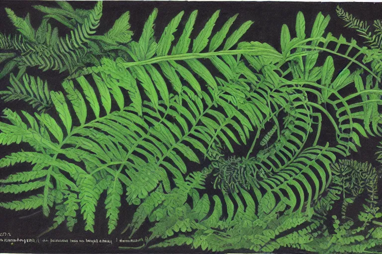 Prompt: naturalist drawing of an extinct giant millipede in a lush fern forest