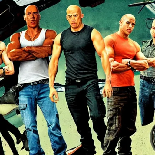 Prompt: the fast and furious cast as a Norman Rockwell painting