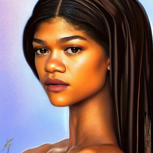 Prompt: zendaya Perfectly-centered body portrait-photograph of a real life god from heaven, lifelike, super highly detailed, professional digital painting, artstation, concept art, Unreal Engine 5, Photorealism, HD quality, 8k resolution, cinema 4d, 3D, beautiful, cinematic, art by artgerm and greg rutkowski and alphonse mucha and loish and WLOP