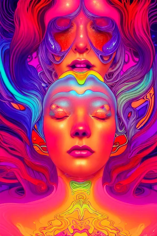 Prompt: a beautiful woman engulfed in colorful liquid smoke and neon clouds, a colorful psychedelic experience, dmt, lsd, highly detailed, artstation, concept art, smooth, sharp focus, illustration, digital art by hana yata, and artem demura and beeple, alphonse mucha, chromostereopsis, octane render, unreal engine, 8 k