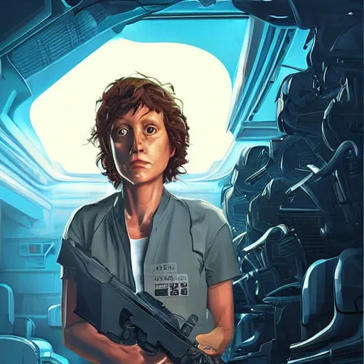 Prompt: ellen ripley from alien, game design fanart by concept artist gervasio canda, behance hd by jesper ejsing, by rhads, makoto shinkai and lois van baarle, ilya kuvshinov