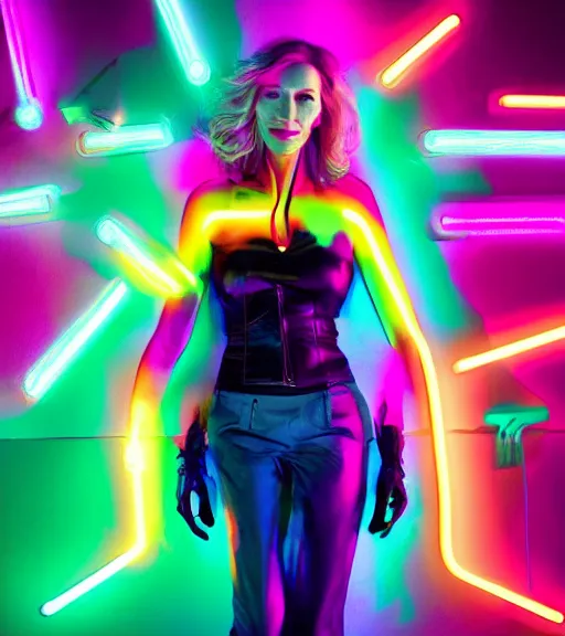 Image similar to cate blanchett ,neon colors, strong lighting, by Josan Gonzalez, HD, 4K