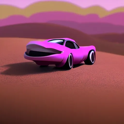 Image similar to turtle driving a fast purple car in the desert, trending on artstation, cinematic