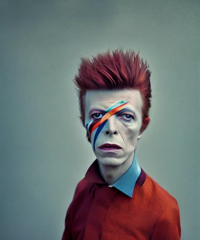 Image similar to a color photograph of david bowie, by kyle thompson, intense, bold, exaggerated, overblown, hyperrealistic, ultra sharp, extra details, ultra high quality, trending on pinteresst