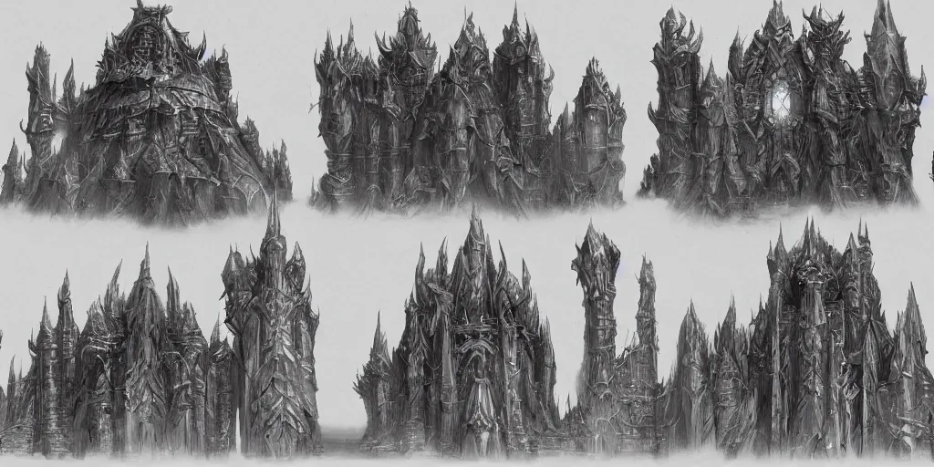 Image similar to a set of fantasy architectural concepts, drawn by yoshitaka aman, world of warcraft, dungeons and dragons, concept art, sketch.