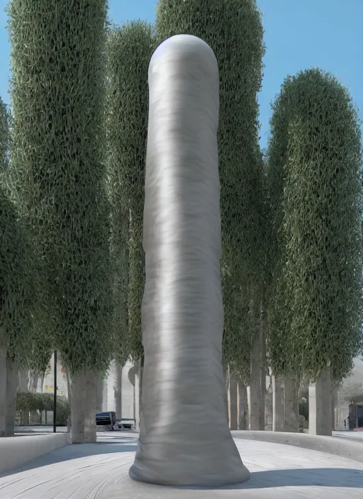 Prompt: highly detailed realistic architecture 3 d render of a futurisctic stele column monument made from spheres in frank gehry style standing near a highway, archdaily, made in unreal engine 4 octane render