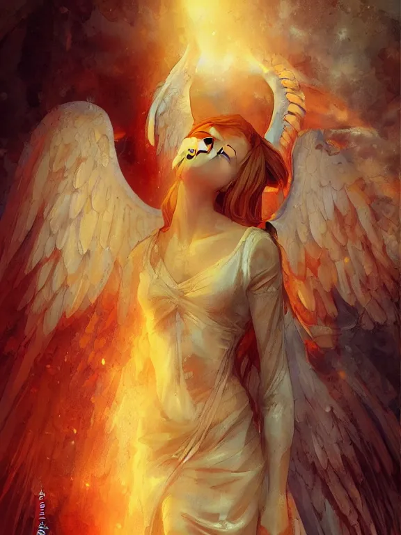 Prompt: Classical oil painting of an angel by Marc Simonetti, beautiful anime portrait, official artwork, stylistic, brush strokes, oil, canvas