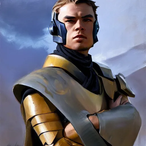 Image similar to greg manchess portrait painting of armored anakin skywalker as overwatch character, medium shot, asymmetrical, profile picture, organic painting, sunny day, matte painting, bold shapes, hard edges, street art, trending on artstation, by huang guangjian and gil elvgren and sachin teng