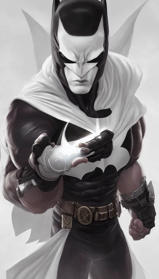 Image similar to characters portrait of MoonKnight mixed with Batman by ArtGerm and Tom Bagshaw, merged character, Full Body, full-shot, 4k, highly detailed, cinematic lighting