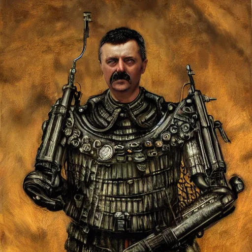 Image similar to Portrait of Igor Ivanovich Strelkov while he is calling for total war, photo-realistic, 2K, highly detailed, bodyhorror by H.R.Giger