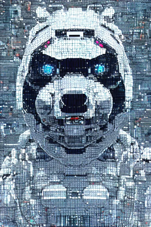 Image similar to Ghost in the shell 2017, cybernetic, android asian black bear, half robot half bear, future tech bear mask, hyperrealist highly intricate, 8K