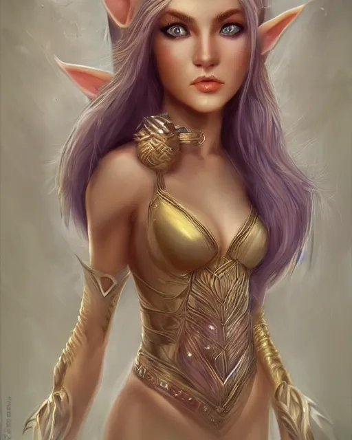 Image similar to beautiful female elf with shimmering hair, symmetrical face and eyes, by Jana Schirmer, cgsocietym Elden Ring