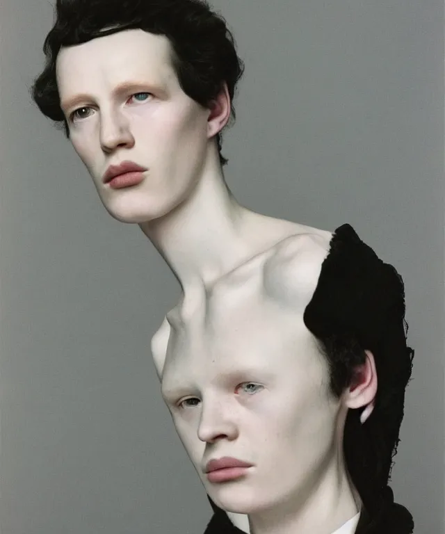 Prompt: a color photograph of a non binary model, thomas ruff, by robert mapplethorpe, intense, bold, hyperrealistic, ultra sharp, extra details, ultra high quality, trending on pinteresst