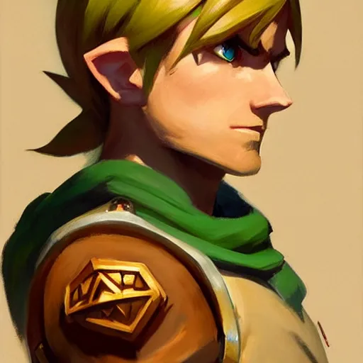 Image similar to greg manchess handsome portrait painting of young link in the legend of zelda as overwatch character, medium shot, asymmetrical, profile picture, organic painting, sunny day, matte painting, bold shapes, hard edges, street art, trending on artstation, by huang guangjian and gil elvgren and sachin teng