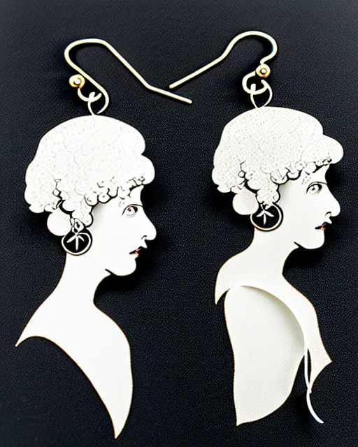 Prompt: aubrey beardsley, 2 d lasercut earrings, 8 k resolution, detailed