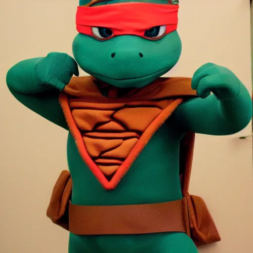 Prompt: Meeting an extraordinary NINJA TURTLE in the backroom of Sears