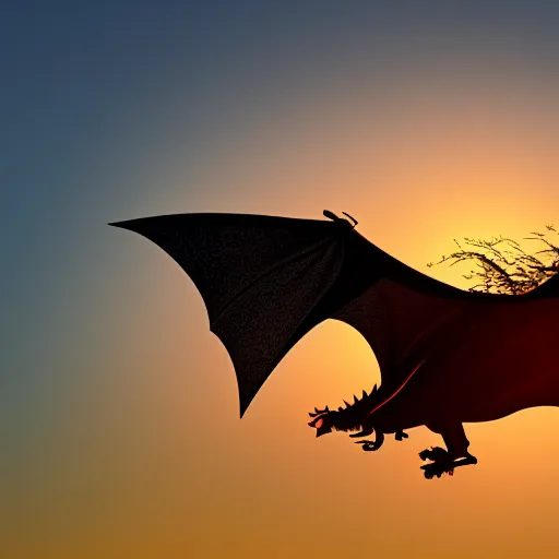 Image similar to A Dragon flying in the sunset