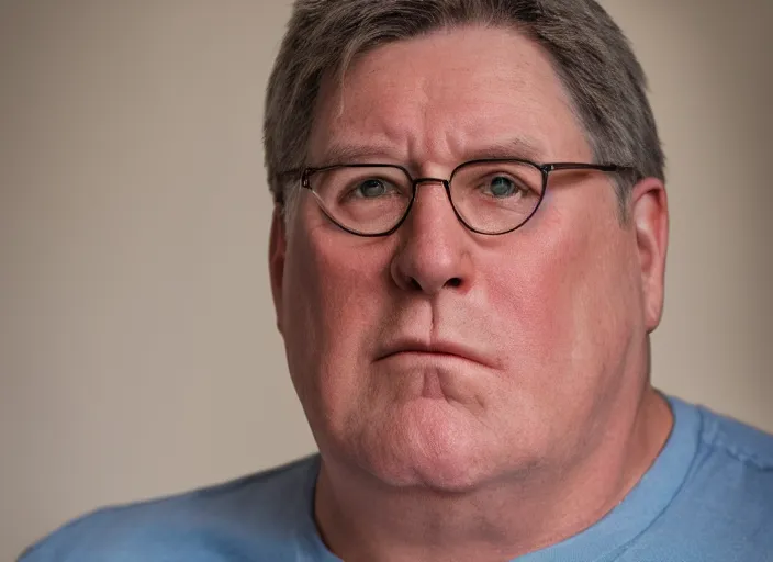 Image similar to portrait photo still of real life peter griffen, 8 k, 8 5 mm, f. 1 4