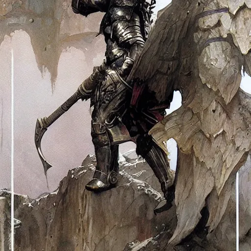 Image similar to Intaglio Heroic Paladin Dsurion ascends the stairway to valhalla Hand Crafted By Rodin. Painting by greg rutkowski Donato Giancola Jeff Simpson norman rockwell stamp watercolor