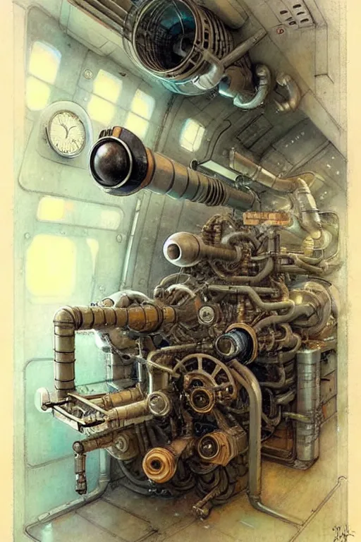 Image similar to (((((1950s spaceship engine room . muted colors.))))) by Jean-Baptiste Monge !!!!!!!!!!!!!!!!!!!!!!!!!!!