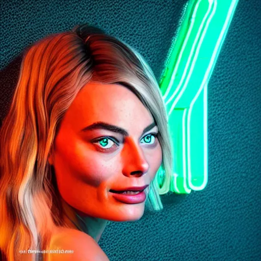 Prompt: 3 d neon art of margot robbie, hyper detailed, 3 d render, award winning