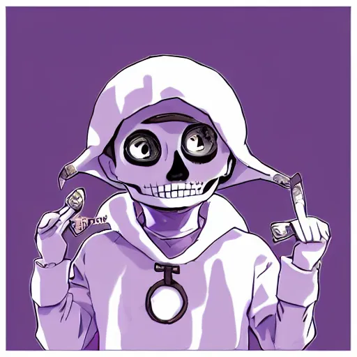 Image similar to cute little boy wearing an skull mask and dressed in an nun outfit, purple color palette, artwork made in made in abyss art style, inspired in ddtank and hirohiko araki, ray tracing, soft details, anatomically correct, aesthetic