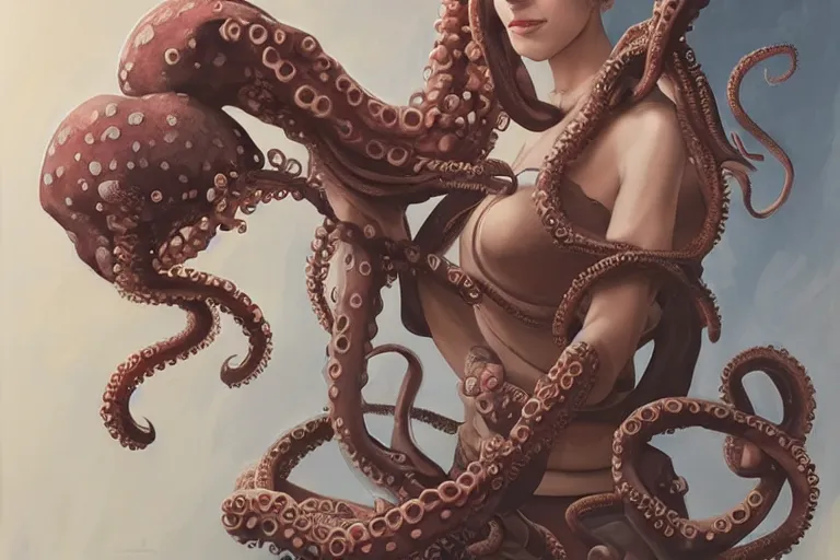 Image similar to portrait of a wife with octopus suction cups by by jesper ejsing, rending on cgsociety, retrofuturism, reimagined by industrial light and magic, darksynth, sci - fi